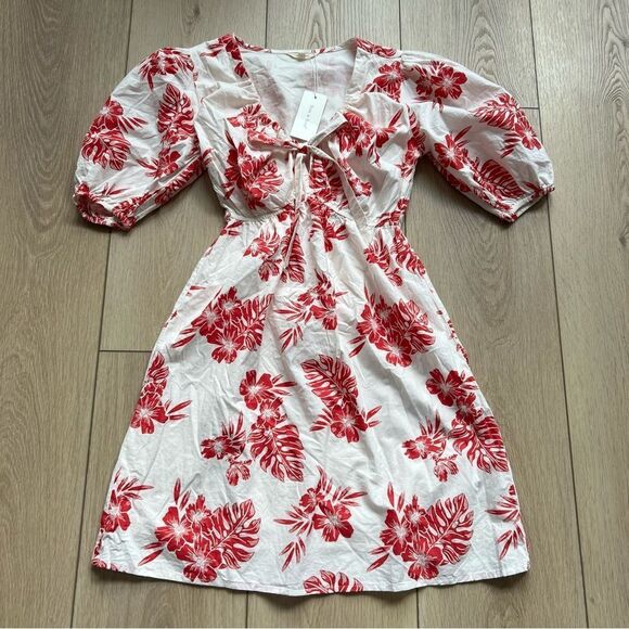 Sim & Sam NWT Red Ivory Trop Poplin Print Mini Dress Size Small - Picture 10 of 16